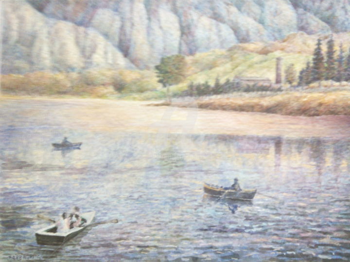 Painting titled "Lago d'Iseo" by Don Barzaghi, Original Artwork, Watercolor