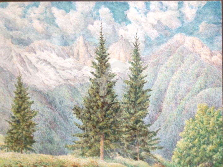Peinture intitulée "Visione alpina" par Don Barzaghi, Œuvre d'art originale, Aquarelle