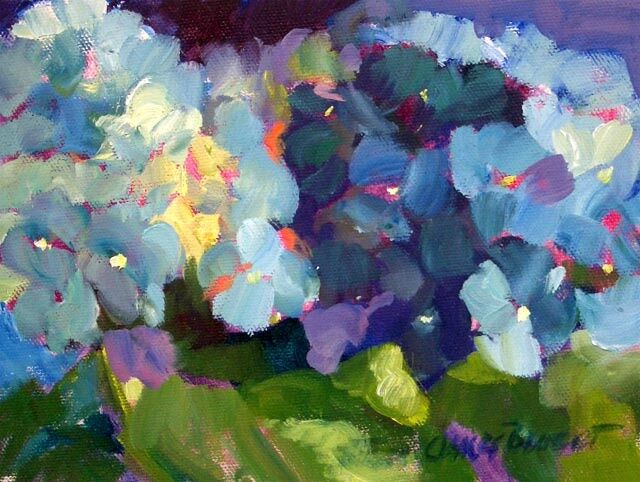 Painting titled "Blue Hydrangeas VI" by Don Bourret, Original Artwork, Oil