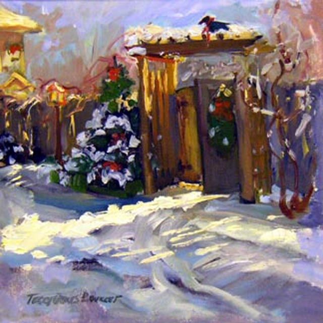 Pintura intitulada "Christmas Gate" por Don Bourret, Obras de arte originais, Óleo