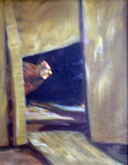 Painting titled "Elizabeth's Chicken" by Don Bourret, Original Artwork, Oil