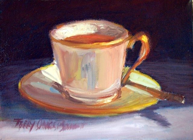 Painting titled "Teacup" by Don Bourret, Original Artwork, Oil