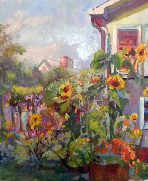 Painting titled "Sunflowers" by Don Bourret, Original Artwork, Oil