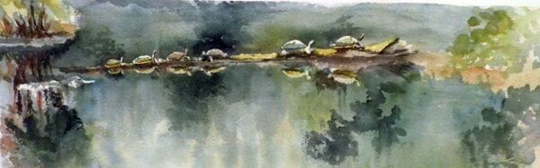Painting titled "Turtles (Green)" by Don Bourret, Original Artwork, Oil