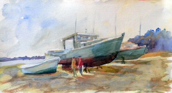 Painting titled "Dry Docked With Two…" by Don Bourret, Original Artwork, Oil