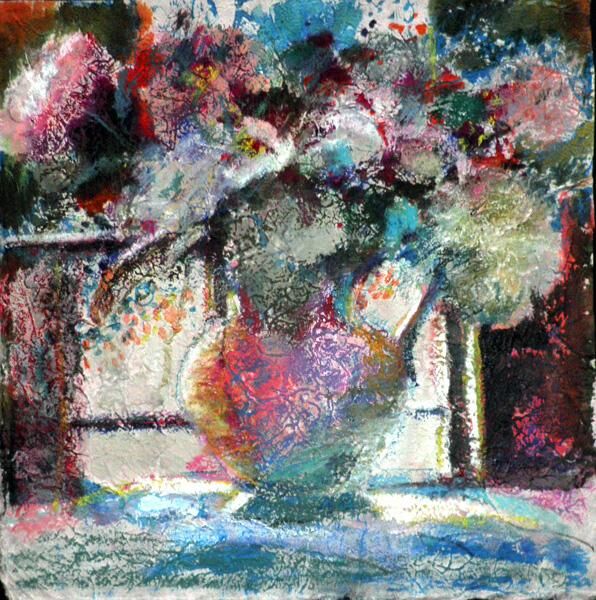 Painting titled "Abstract Floral #1" by Don Bourret, Original Artwork, Oil