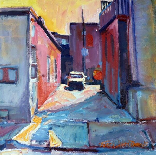 Painting titled "Afternoon Alley" by Don Bourret, Original Artwork, Oil