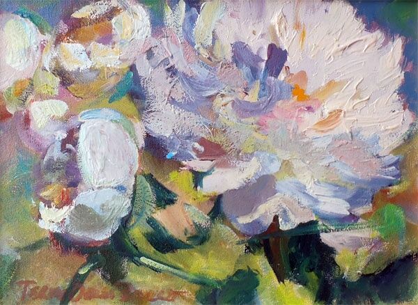 Painting titled "Peonies  #824" by Don Bourret, Original Artwork