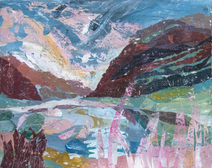 Collages intitulée "Glencoe Willowherb" par Donald Mcleman, Œuvre d'art originale, Collages Monté sur Panneau de bois