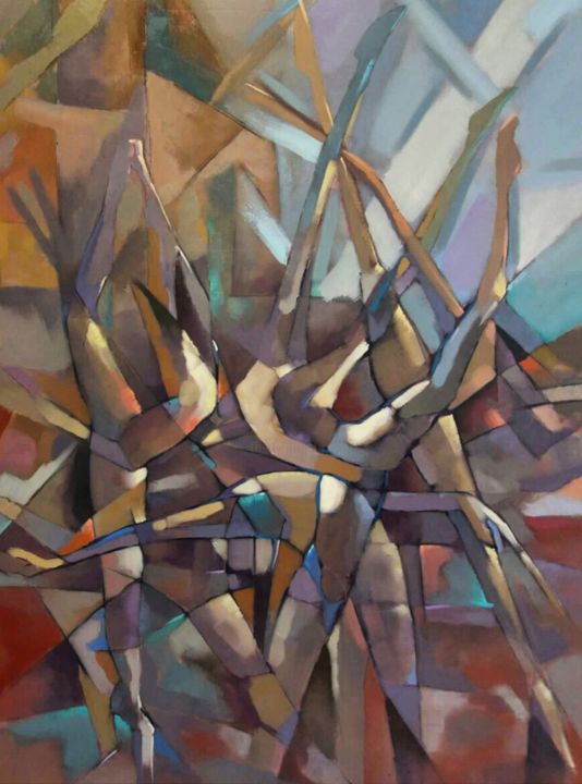Peinture intitulée ""Les danseuses"" par Donald Xhelo, Œuvre d'art originale, Huile