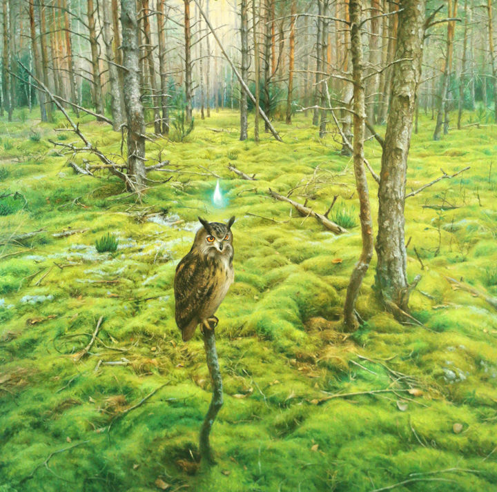 Painting titled "In The Forest" by Donatas Inis, Original Artwork, Oil