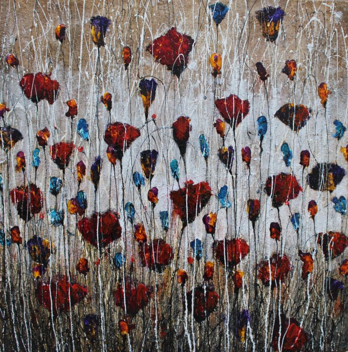 Painting titled "Poppies and friends" by Donatella Marraoni, Original Artwork, Oil