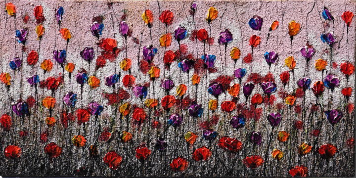 Painting titled "Red Love..Poppies II" by Donatella Marraoni, Original Artwork, Oil