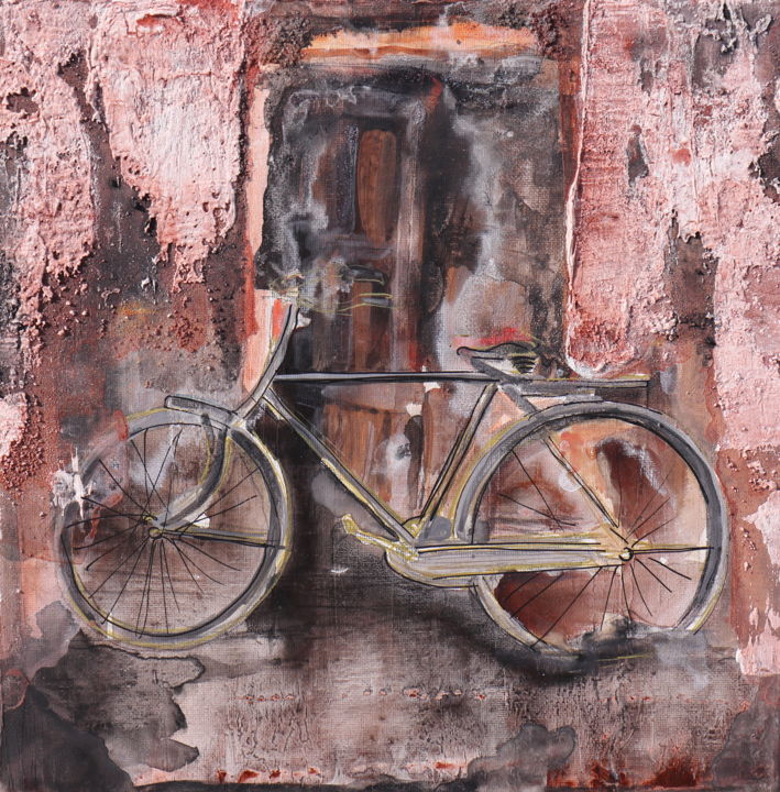 Painting titled "your bike, your wal…" by Donatella Marraoni, Original Artwork, Oil