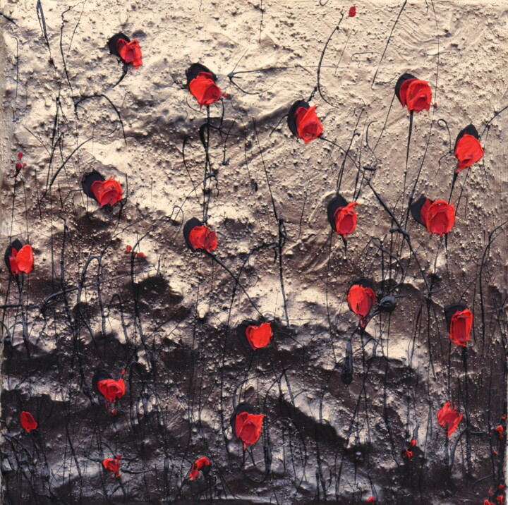 Painting titled "poppies and lovers…" by Donatella Marraoni, Original Artwork, Oil