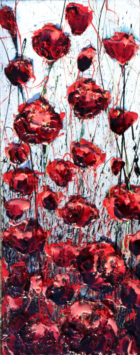 Painting titled "poppies red 2024" by Donatella Marraoni, Original Artwork, Oil