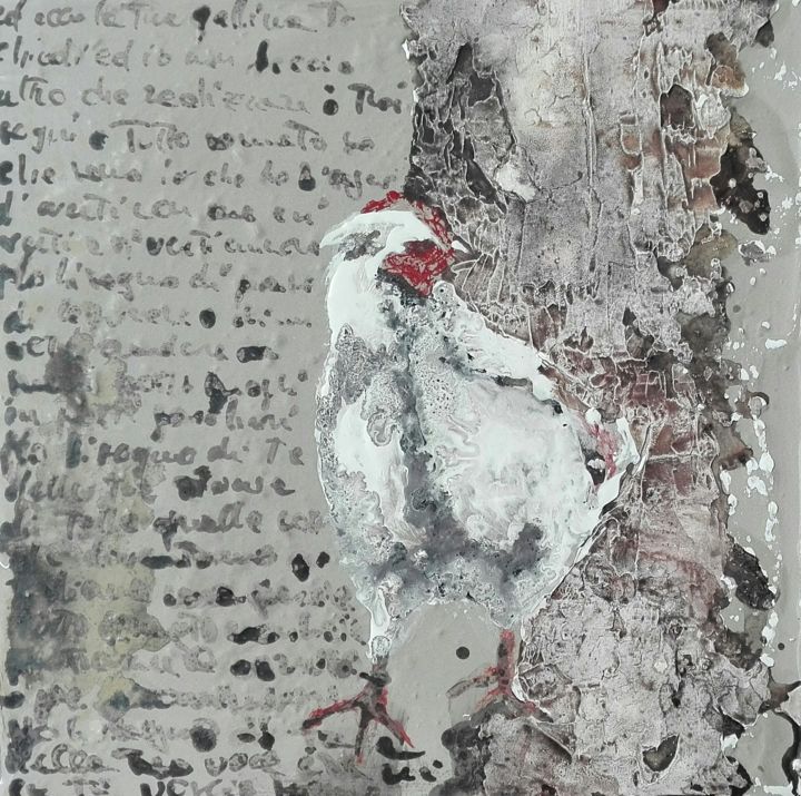 Pittura intitolato "La tua gallina...il…" da Donatella Marraoni, Opera d'arte originale, Smalto