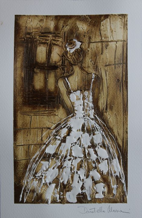 Painting titled "The wedding dress" by Donatella Marraoni, Original Artwork, Enamel