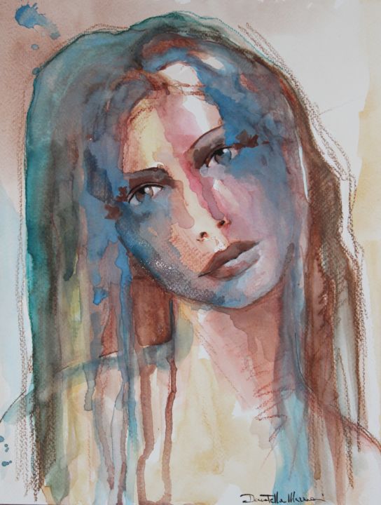 Pittura intitolato "Donna in blu" da Donatella Marraoni, Opera d'arte originale, Acrilico