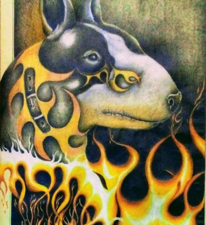 제목이 "Inferno"인 그림 Donatho Krohne로, 원작, 파스텔
