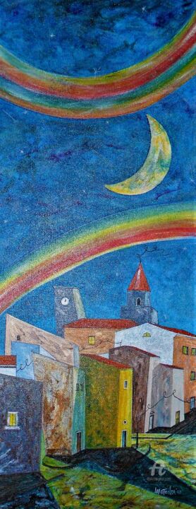 Pittura intitolato ""Giochi d'arcobalen…" da Donato Larotonda, Opera d'arte originale, Acrilico Montato su Cartone
