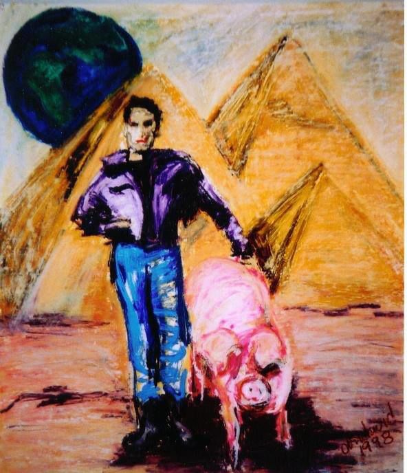 Drawing titled ""A Boy and His Pig"" by Don David Young (dondavid), Original Artwork, Oil