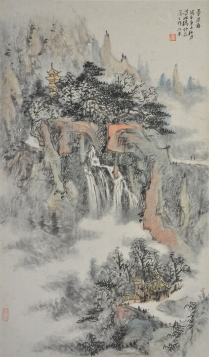 Peinture intitulée "<寻泉图 >" par Dong Hua Chen, Œuvre d'art originale, Encre