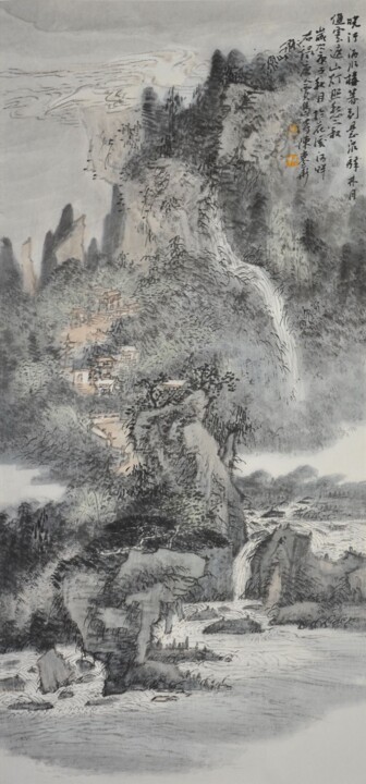 Painting titled "<山灯照愁寂 >" by Dong Hua Chen, Original Artwork, Ink