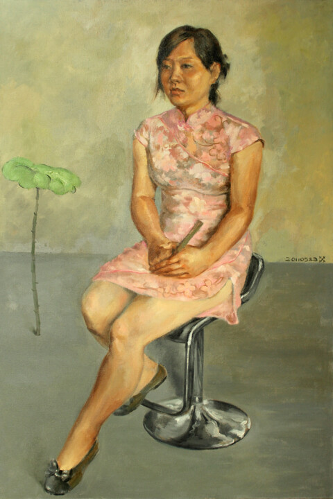 Pintura intitulada "女学生·贞" por Dong Kui, Obras de arte originais, Óleo