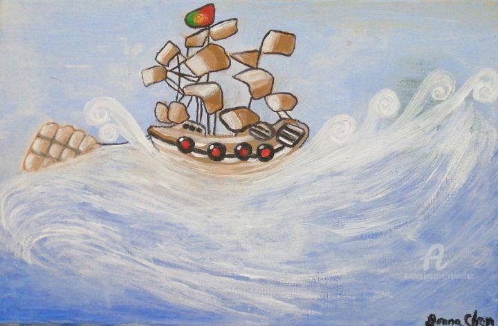 Peinture intitulée "海盜船內的貨品濕掉了" par Mei Ha Chan (Donna), Œuvre d'art originale, Acrylique