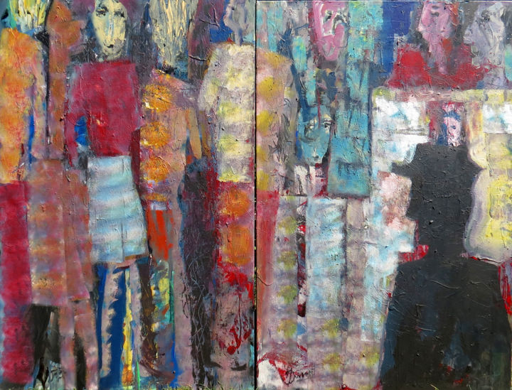 Peinture intitulée "RENCONTRE NOCTURNE." par Jacques Donneaud, Œuvre d'art originale, Acrylique Monté sur Châssis