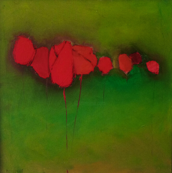 Schilderij getiteld "The Flowers" door Donovan, Origineel Kunstwerk, Olie Gemonteerd op Houten paneel