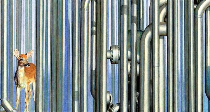 Painting titled "Industrial Forest 2" by Don Simon, Original Art, Oil