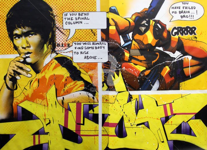 Painting titled "Bruce Lee Versus De…" by Don, Original Artwork, Spray paint