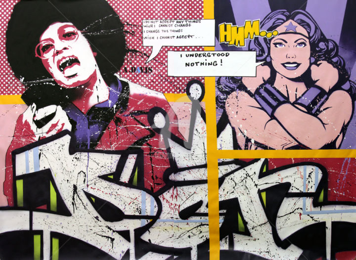 Schilderij getiteld "Angela davis Versus…" door Don, Origineel Kunstwerk, Graffiti