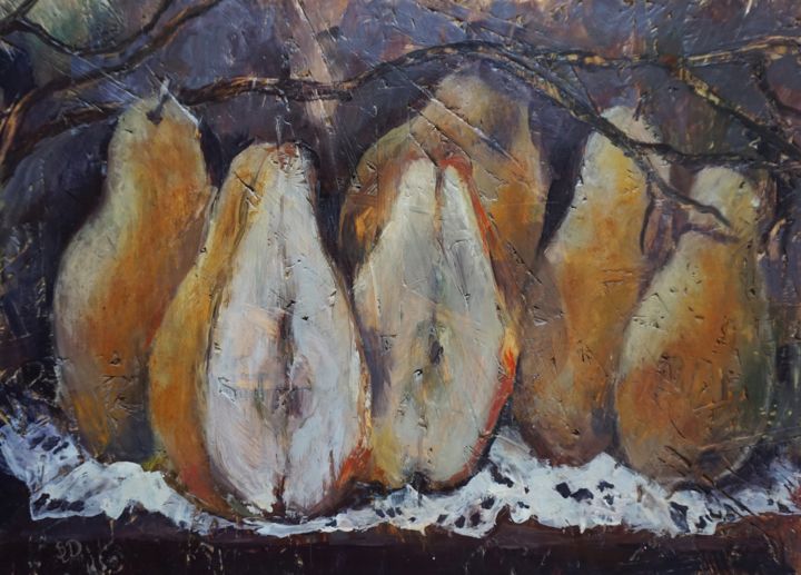 Peinture intitulée "Pears" par Dora Stork, Œuvre d'art originale, Encaustique