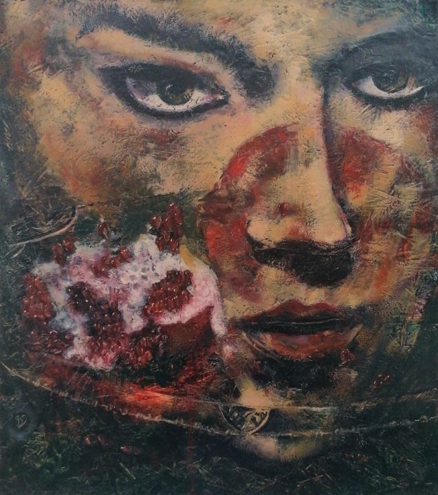 Painting titled "Pomegranate melody" by Dora Stork, Original Artwork, Encaustic