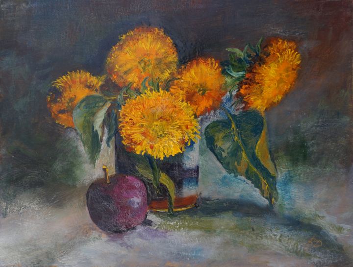 Painting titled "Still life with plum" by Dora Stork, Original Art, Encaustic