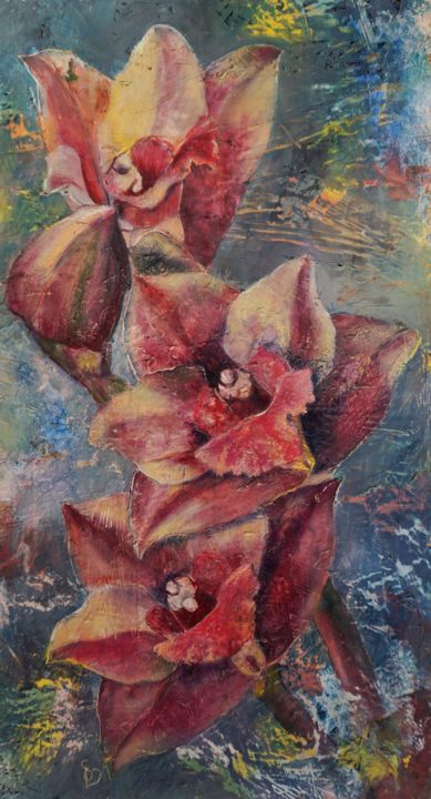 Painting titled "Orchid III." by Dora Stork, Original Artwork, Wax