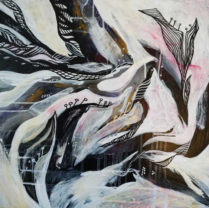 Картина под названием "Floral Flow" - Dora Stork, Подлинное произведение искусства, Акрил