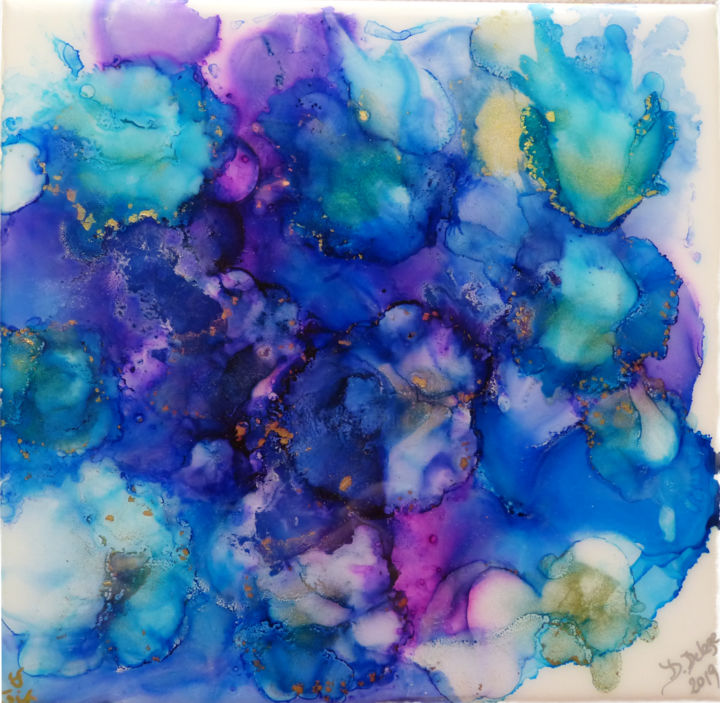Peinture intitulée "Le chien bleu" par Dorianne Delage, Œuvre d'art originale, Encre