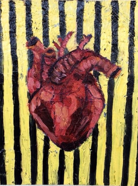 Painting titled "Heart in a cage" by Kristikob, Original Artwork, Oil