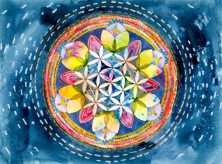 Картина под названием "Цветок жизни" - Марина Борцова, Подлинное произведение искусства, Акварель