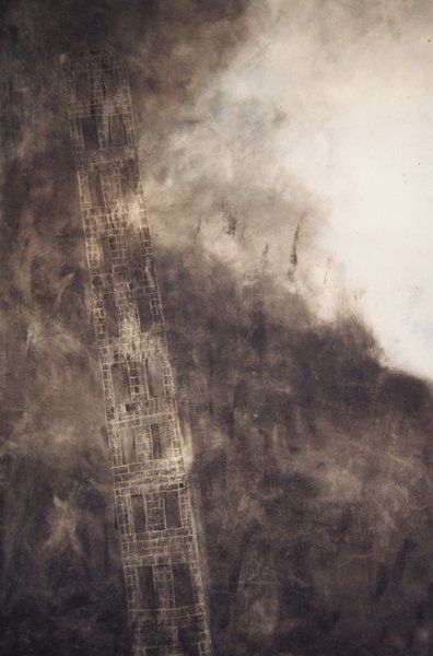 Schilderij getiteld "La tour qui penche" door Dorine Knecht, Origineel Kunstwerk, Pastel