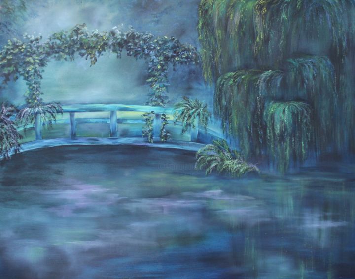 Malerei mit dem Titel "Brücke über Fluss" von Doris Perren, Original-Kunstwerk, Öl