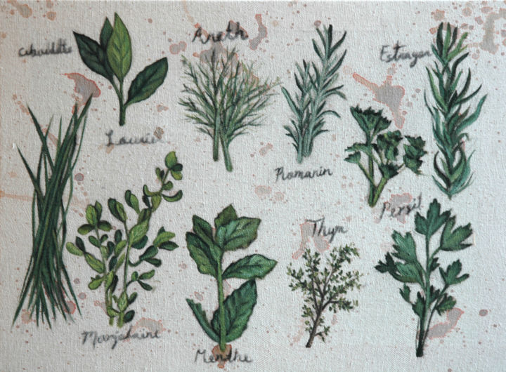 Peinture intitulée "Herbes aromatiques" par Doris Solis, Œuvre d'art originale, Acrylique