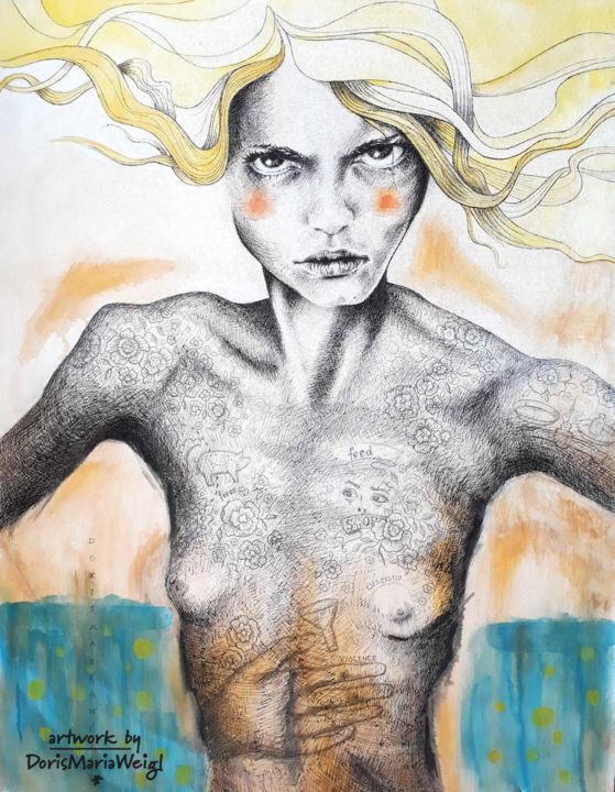 Painting titled "L" by Doris Maria Weigl, Original Art, Acrylic