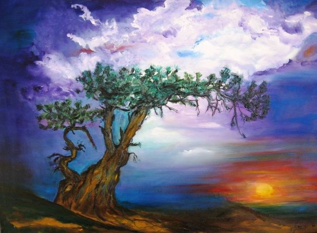 Painting titled "The Tree in the sun…" by Doris Cohen, Original Artwork