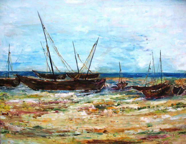 Painting titled "Boats" by Doris Cohen, Original Artwork