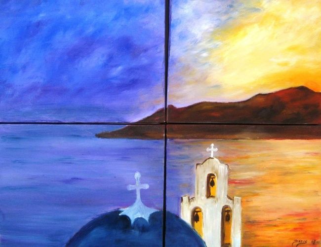 Schilderij getiteld "Greece" door Doris Cohen, Origineel Kunstwerk